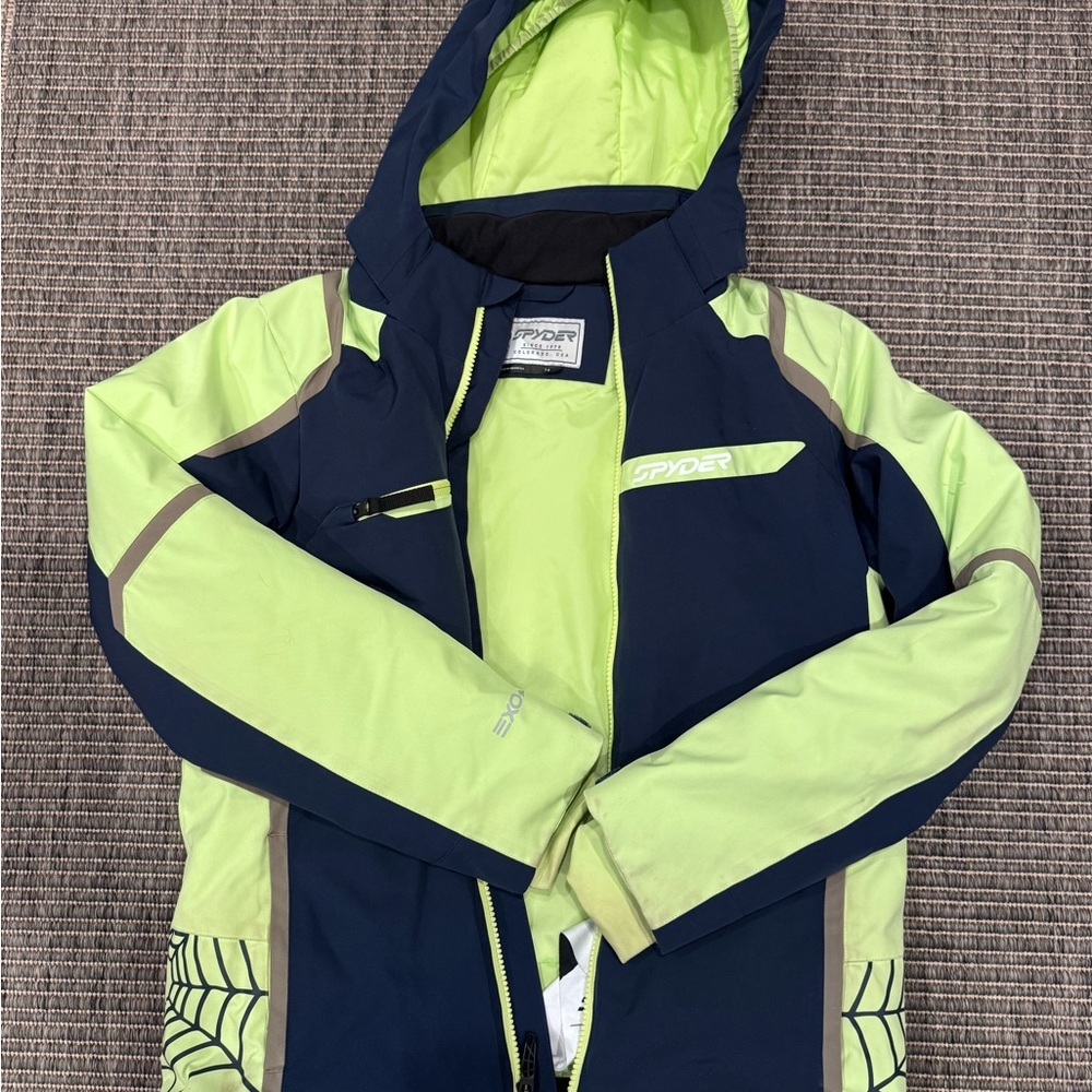 Spyder Challenger Kids Ski Parka in Navy and Neon Green
